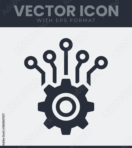 Digital technology gear icon with circuit board lines representing automation artificial intelligence engineering software development internet of things connectivity. Vector illustration