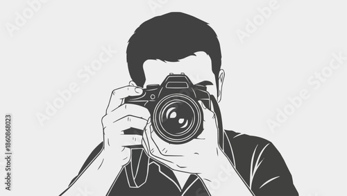 Man holding professional camera taking a photograph.