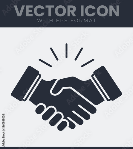 Professional business handshake icon representing partnership agreement success cooperation deal and teamwork between two partners in a flat black silhouette. Vector illustration