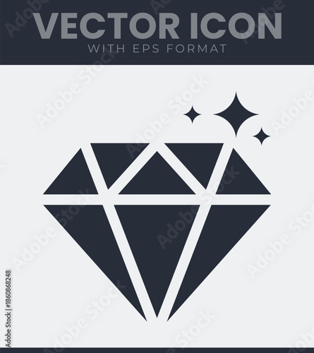 Sparkling diamond gemstone icon symbol for jewelry business luxury branding elegant crystal shape for web and print design. Vector illustration