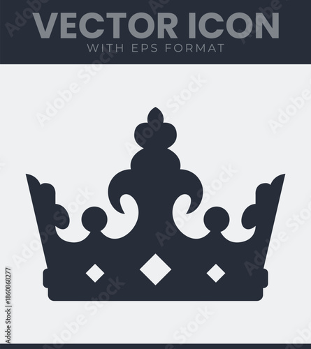Elegant black crown silhouette icon with royal fleur elements for luxury branding heraldic king queen jewelry. Vector illustration