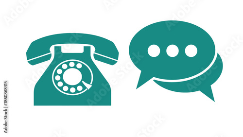 A vintage rotary telephone and modern speech bubble icons representing communication