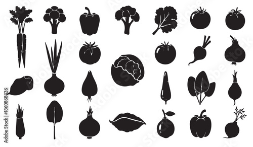 A diverse collection of fresh vegetable silhouettes, perfect for healthy eating concepts