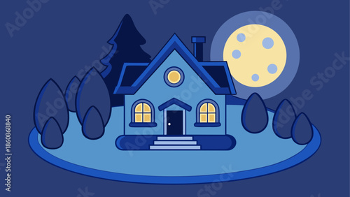Cozy cottage under moonlight