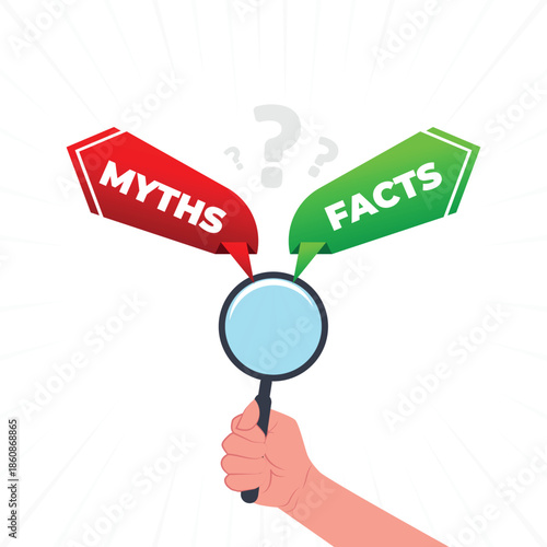  Facts vs myths illustrations, myths vs facts design template,  myths vs facts for media social post