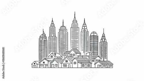 Cityscape Sketch - A Blend of Urban and Suburban Life.