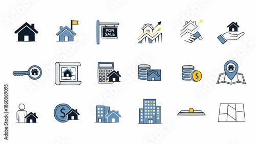 Real Estate Icons - Property, Investment, and Home Ownership Concepts.