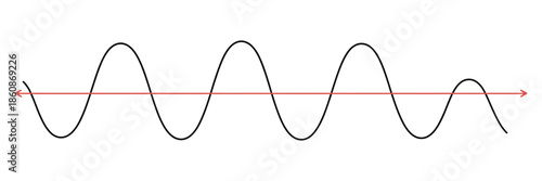 Sine wave vector illustration, simple line drawing of sinusoidal wave diagram representing mathematical function, signal processing, and waveform in clean minimalist design for professional projects