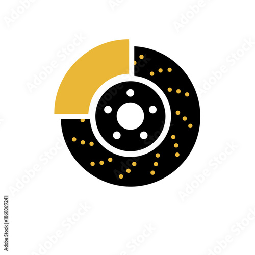 Sleek automotive brake disc and caliper vector illustration featuring a modern black and golden yellow design, perfect for car repair, performance, or safety graphics and icons
