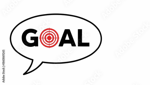 Goal achievement concept with target in speech bubble, focus on success.