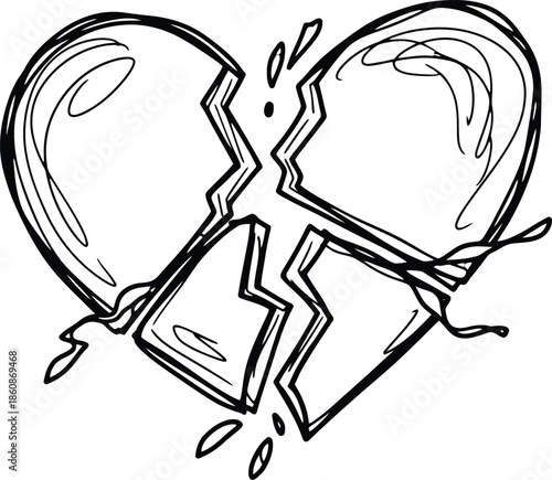 Broken heart illustration with cracked lines
