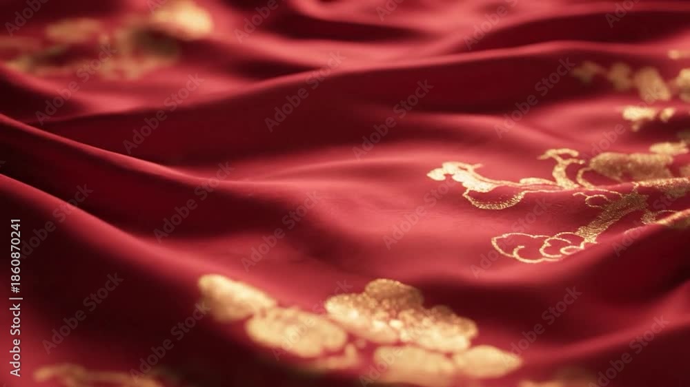 custom made wallpaper toronto digitalLuxurious Red Satin Fabric with Golden Pattern.