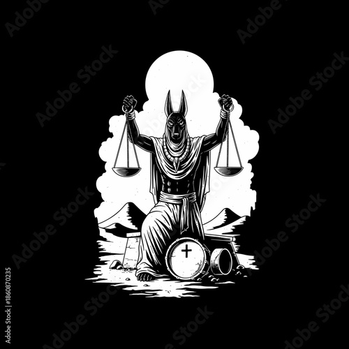 Anubis God of Justice Holding Scales of Truth.