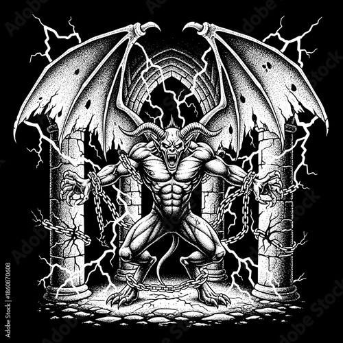 Fierce Demon Creature with Bat Wings and Horns.