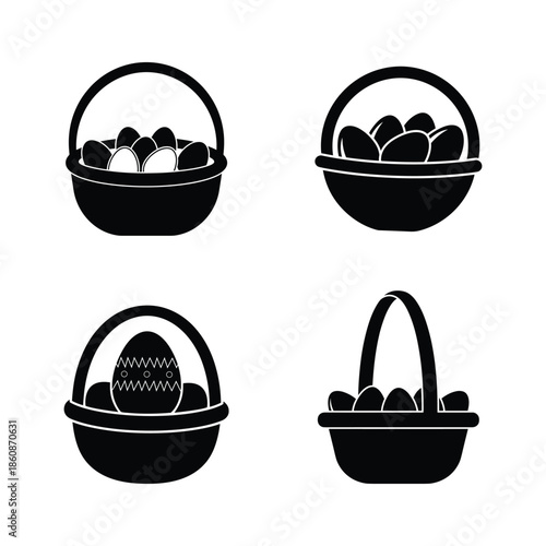 Collection of easter baskets with eggs isolated on white background, Vector, illustration