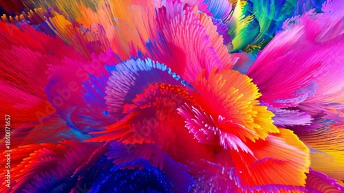 Ultra-vibrant abstract paint plume burst with neon rainbow brushstroke texture, dynamic colorful digital art background wallpaper