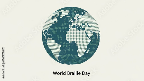 World braille day awareness globe with braille dots pattern on a white background for accessibility and inclusion campaigns