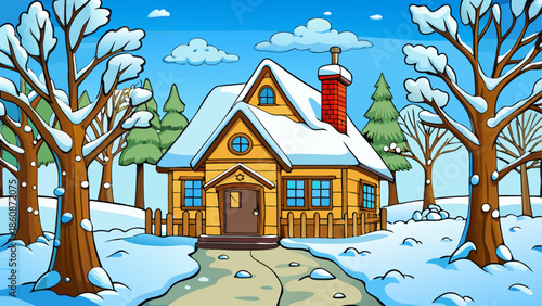 Cozy cottage in winter wonderland