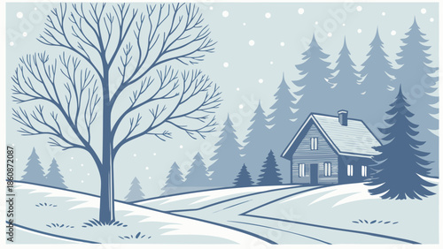 Serene winter cabin scene