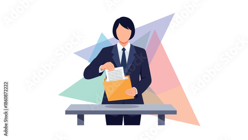Professional businesswoman sorting documents during work at modern office desk
