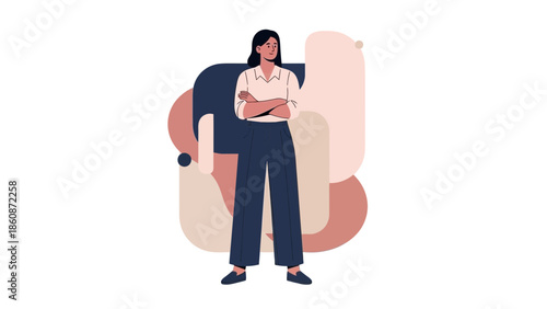 Professional Businesswoman Standing Confidently with Crossed Arms in Modern Office Environment