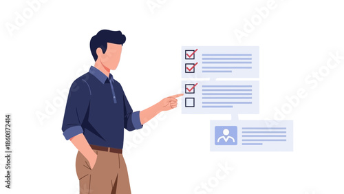 professional man completing a checklist and reviewing tasks in a modern workspace