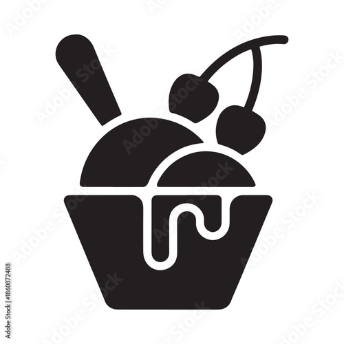 Black glyph icon depicting a scoop of ice cream with cherries on top