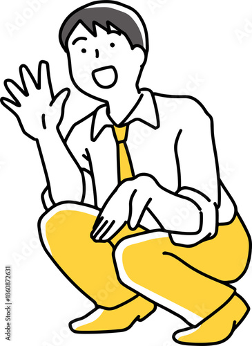 笑顔で手招きする男性会社員