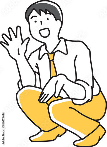 笑顔で手招きする男性会社員