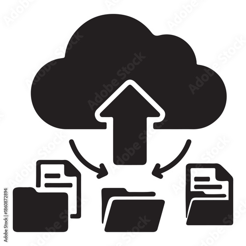 Cloud Upload and File Synchronization Icon with Folder and Document Symbols