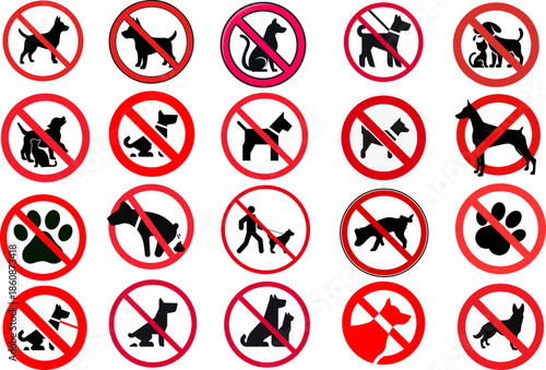 No dogs allowed and prohibited pets icons vector set