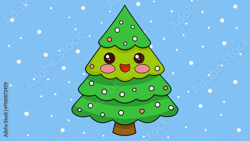 Cheerful christmas tree in snow