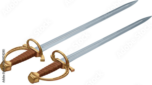 Isometric Cavalry Sabre Sword Vector Illustration Set Showing Historical Military Blades for History, Museum, and Weapon Design
