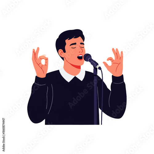 Flat Vector Illustration of Male Music Performer Singing