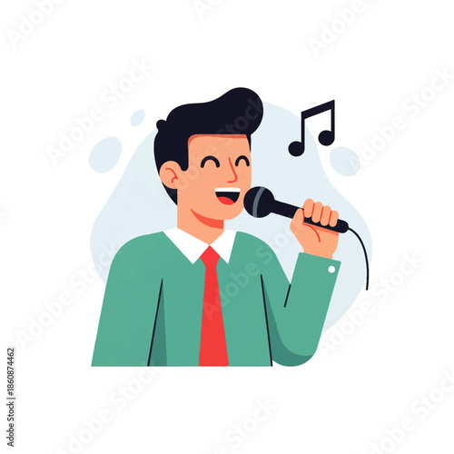 Flat Vector Illustration of Male Music Performer Singing