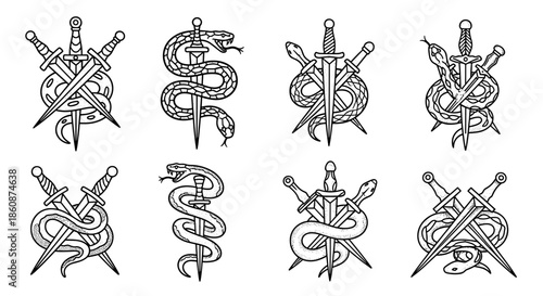 Collection of Snake and Sword Emblem Designs.
