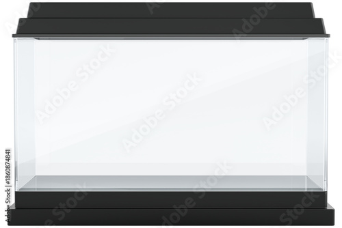 Aquarium with lid, front view, transparent background