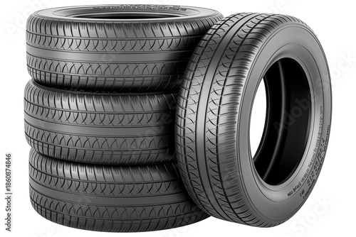 Stack of automobile tires, transparent background
