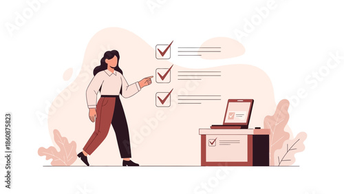 Professional woman completing tasks and organizing work with checklist on digital device