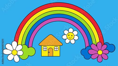 Vibrant rainbow over a charming cottage