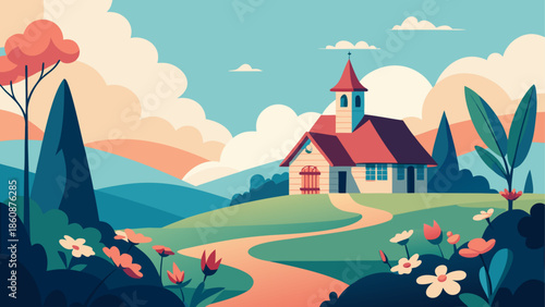 Serene countryside church