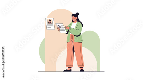 illustration of a young woman using a tablet to access her digital profile and documents