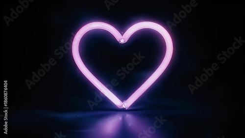 Neon Heart Sign on Dark Background.