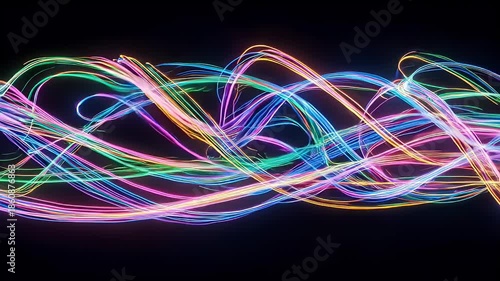 Colorful Light Trails on Black Background.
