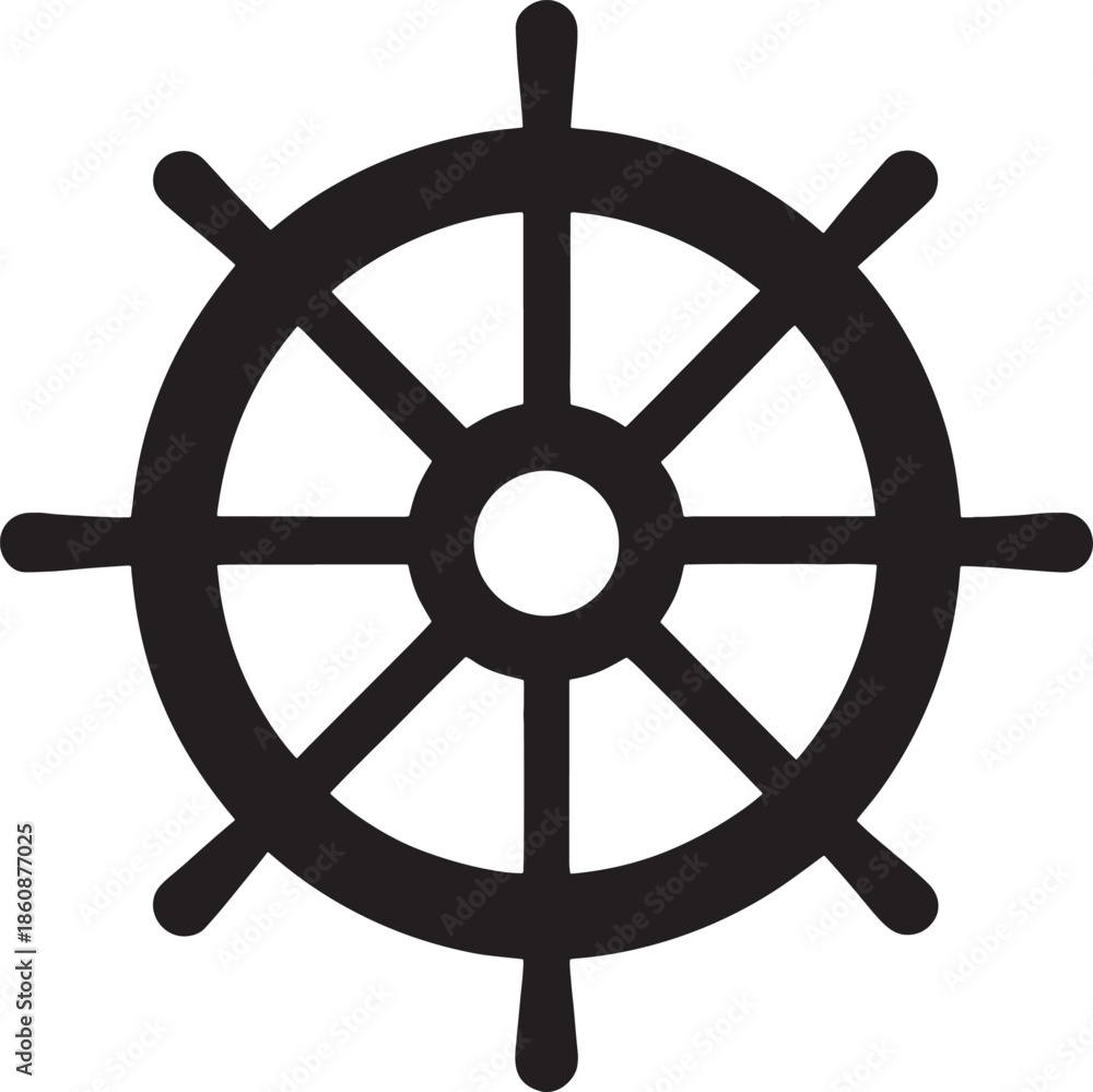 Obraz premium Ship Steering Wheel Silhouette Vector illustration