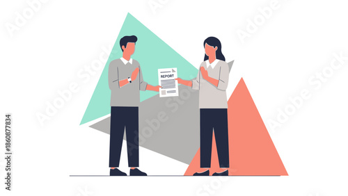 Professional Business Meeting with Document Exchange Between Colleagues in Modern Office Setting