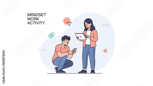 digital communication and teamwork focused on mindset and activity innovative illustration