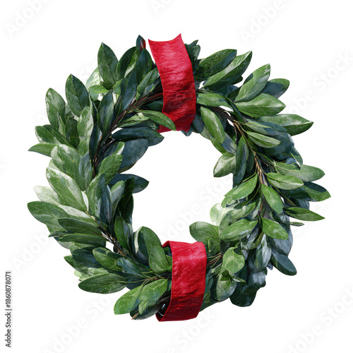 Laurel wreath with red ribbon on black background