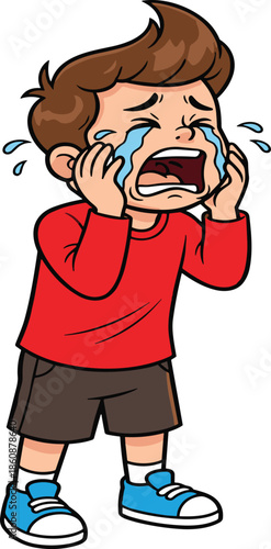 Crying child illustration, emotional expression, cartoon boy, sadness, frustration, tears, distressed kid, mental health, parenting, behavior, childhood emotions, upset toddler