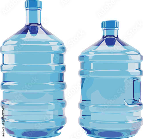 Isometric Large Water Bottle Vector Illustration Set Showing Plastic Drinking Water Containers for Delivery, Storage, and Hydration